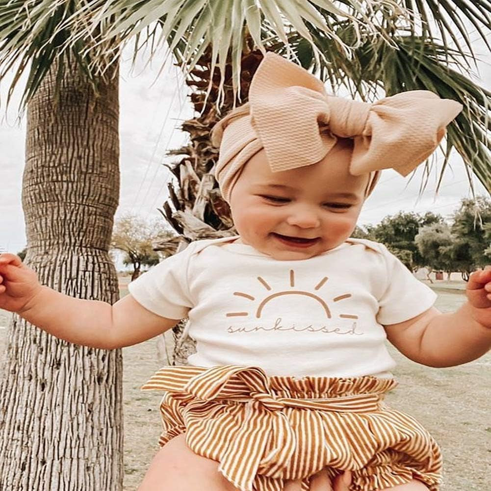 Infant Newborn Baby Girl Clothes Set Romper Jumpsuit with Ruffle Triangle Shorts Bottoms Headband 3Pcs Summer Outfit